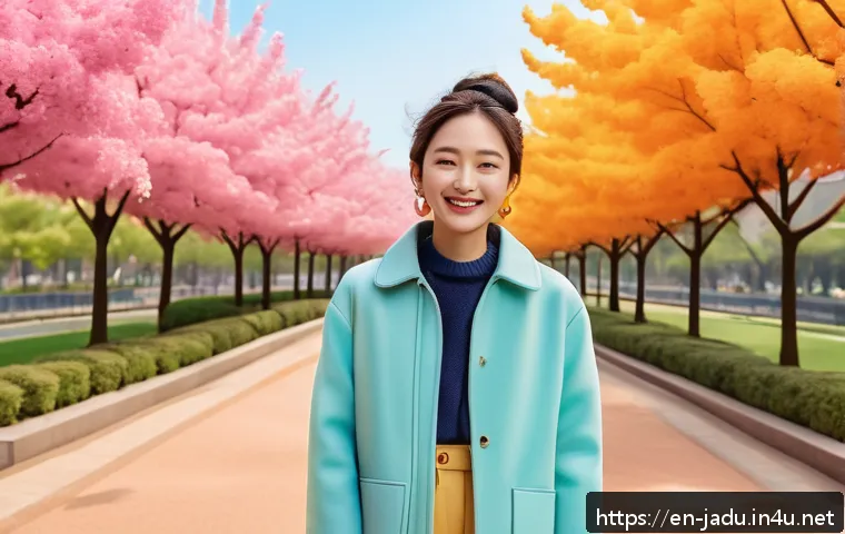 안녕자두야 캐릭터 일러스트 모음 - A whimsical character from Annyeong Jadoo standing in a vibrant pastel-colored urban park, featuring...