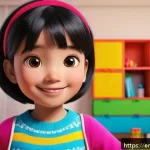 Home 22 안녕자두야 캐릭터 성우 인터뷰 - A lively animated young girl with short black hair wearing colorful casual clothes and a bright smil...