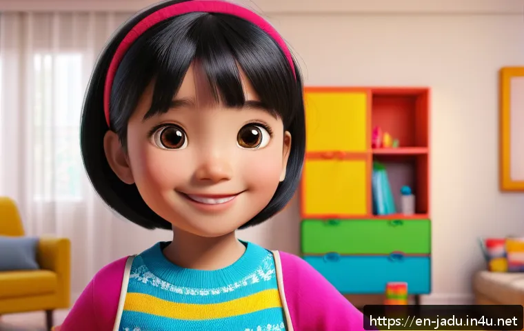 안녕자두야 캐릭터 성우 인터뷰 - A lively animated young girl with short black hair wearing colorful casual clothes and a bright smil...