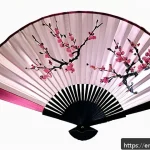 Home 20 자두를 모티브로 한 팬 창작물 - A traditional hand-painted silk fan adorned with delicate plum blossom motifs in soft pinks, rich pu...