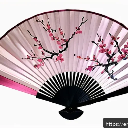 Home 32 자두를 모티브로 한 팬 창작물 - A traditional hand-painted silk fan adorned with delicate plum blossom motifs in soft pinks, rich pu...